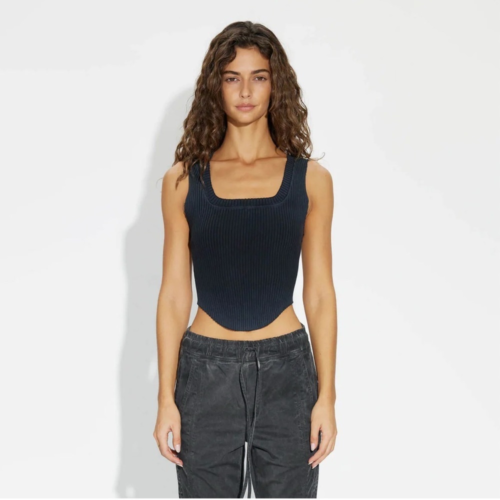 NWOT Cotton Citizen Ibiza Navy Ribbed Crop Tank Top Square Neck Size XS